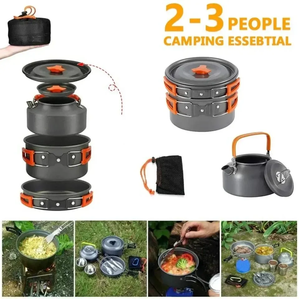 Camping Cookware Set Aluminum Nonstick Portable Outdoor Tableware Kettle Pot Cookset DS 308