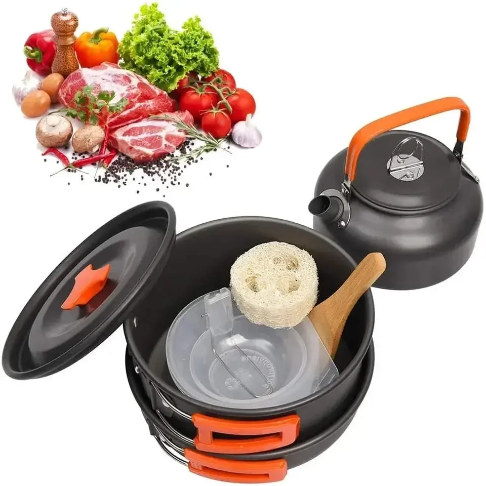 Camping Cookware Set Aluminum Nonstick Portable Outdoor Tableware Kettle Pot Cookset DS 308