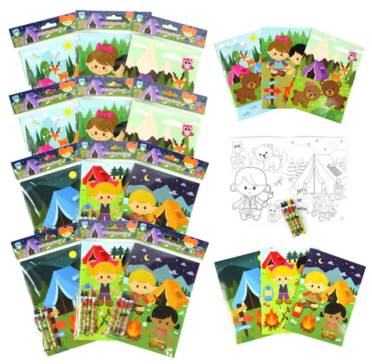 Camping Wilderness Coloring Books with Crayons Party Favors - Set of 6 or 12