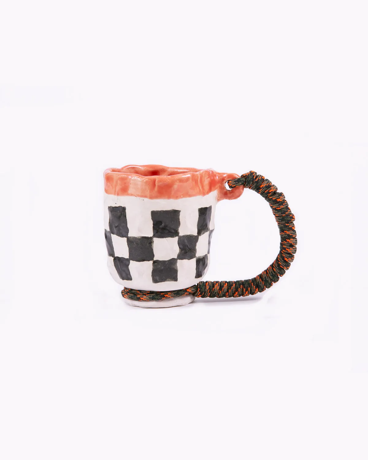 Ceramic Camping Mug - Black/Salmon Check