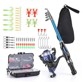 Child Fishing Rod and Reel Combo Full Kit,Telescopic Fishing Rod Spinning Reel Set with Hooks Soft Lures Barrel Swivels Storage Bag