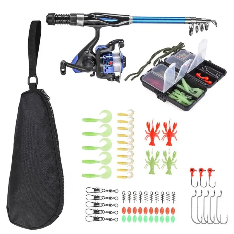 Child Fishing Rod and Reel Combo Full Kit,Telescopic Fishing Rod Spinning Reel Set with Hooks Soft Lures Barrel Swivels Storage Bag