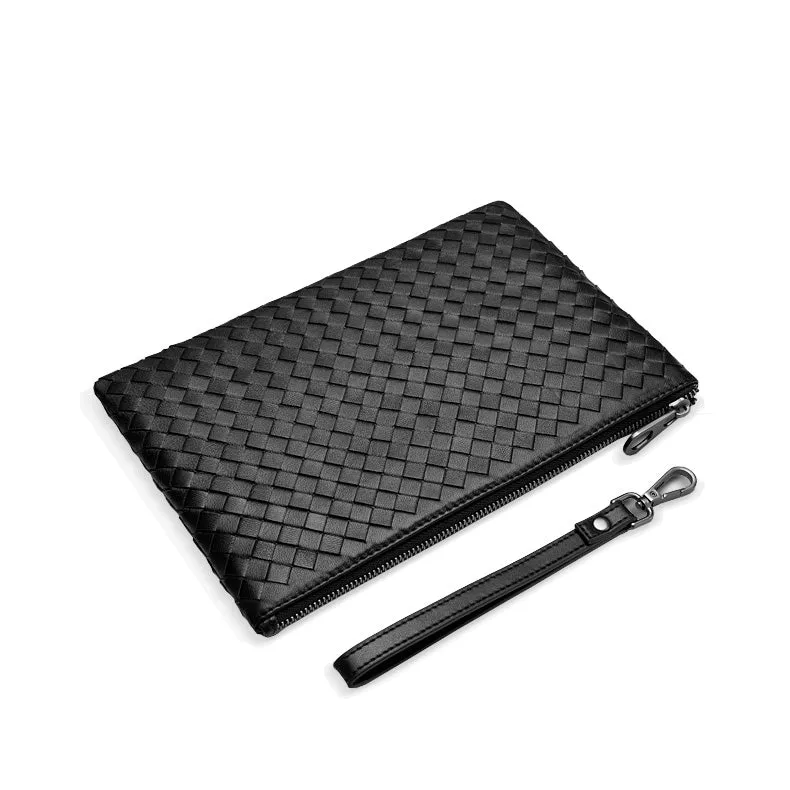 Clutch Bag Black Woven Sheepskin Leather Case - Fenris