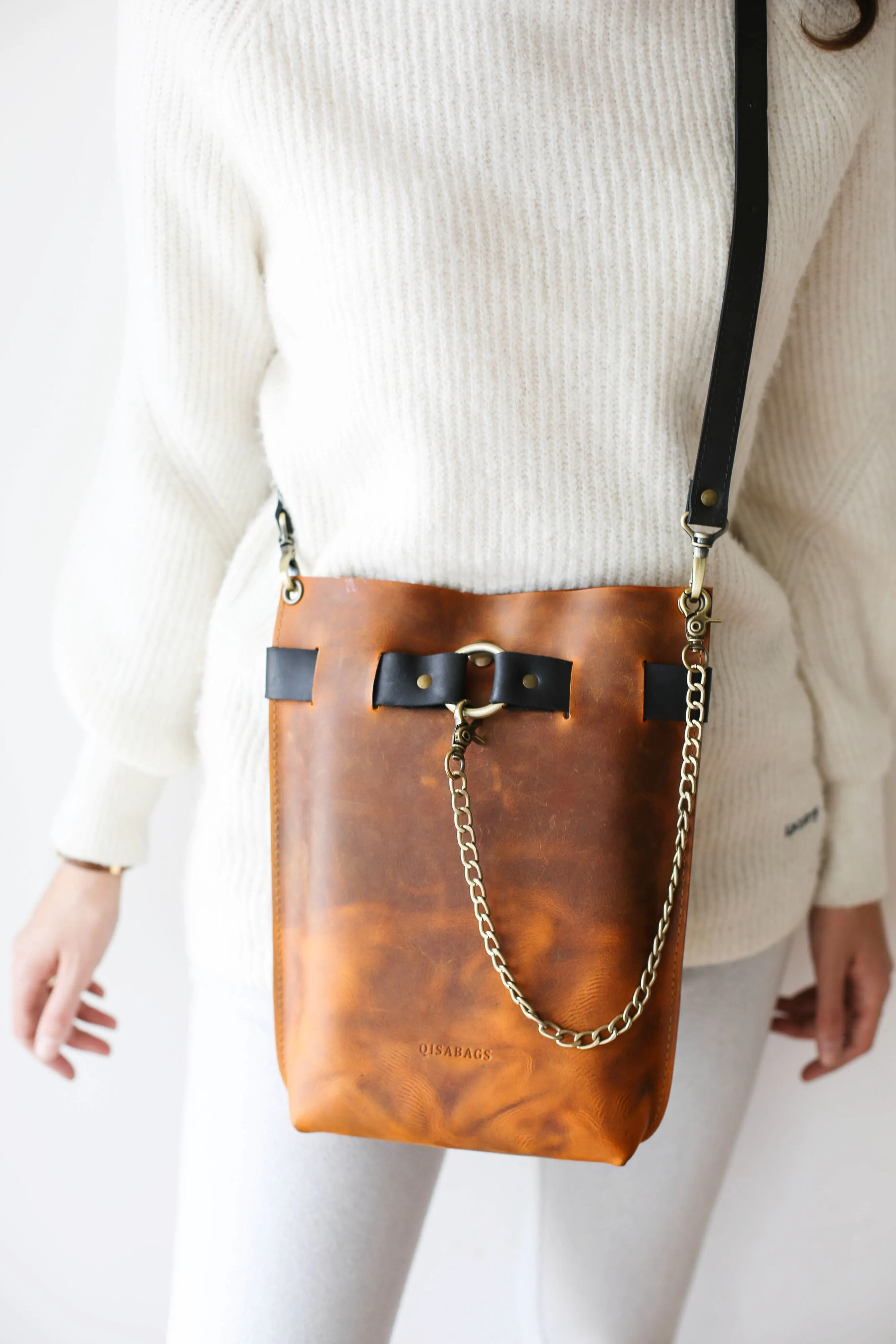 Cognac Brown w/Black Leather Bag - "Ring Belt Edition"