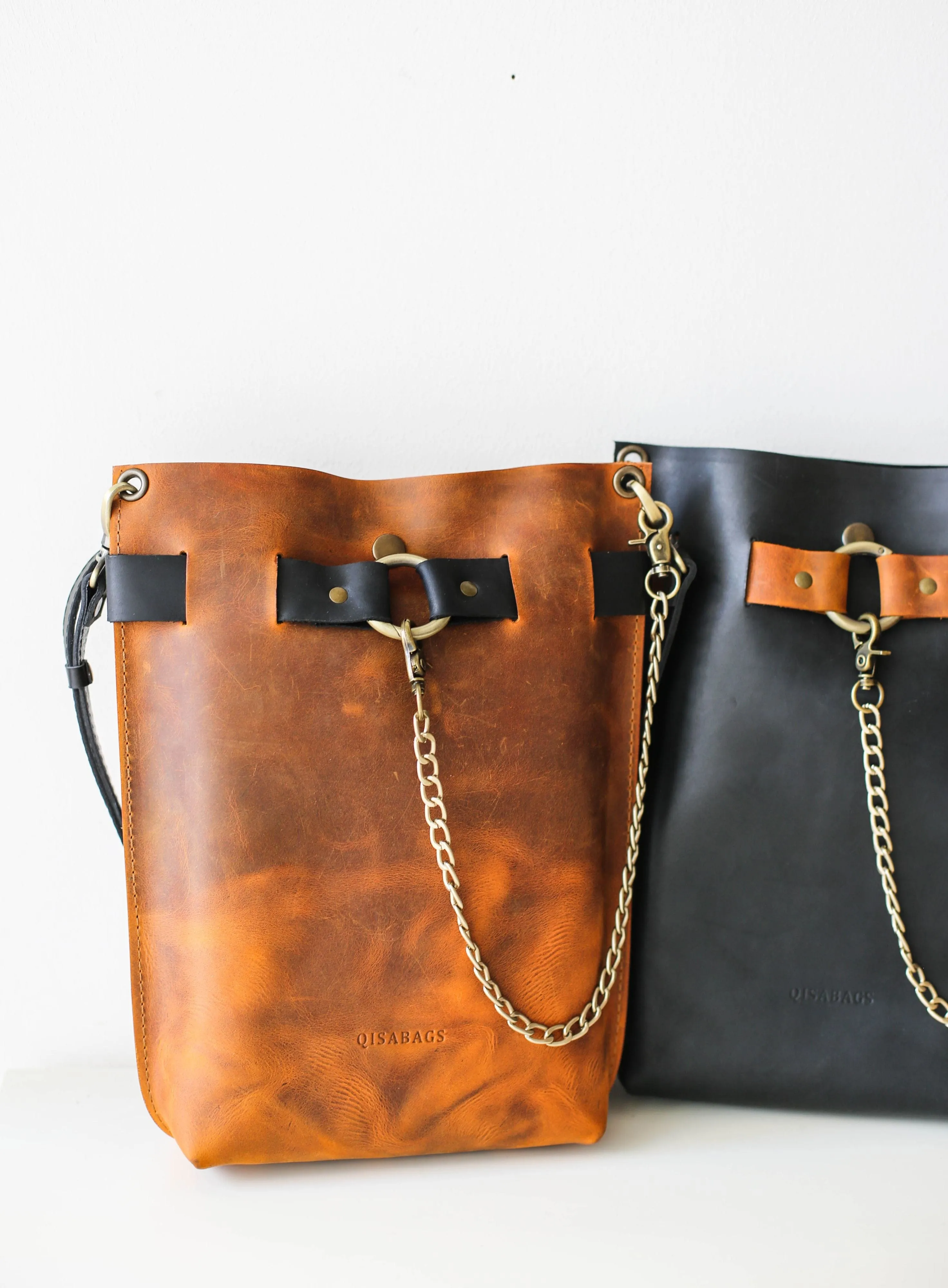 Cognac Brown w/Black Leather Bag - "Ring Belt Edition"