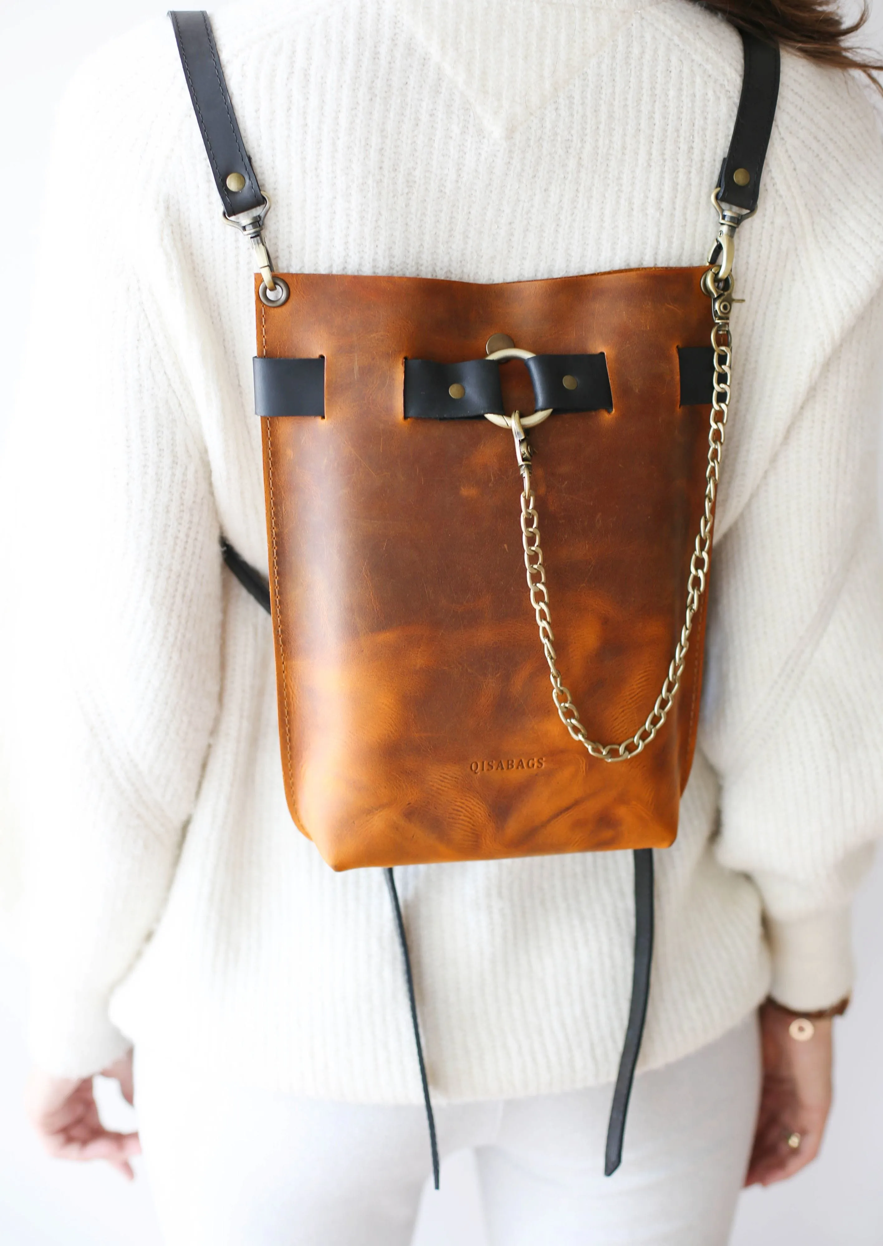 Cognac Brown w/Black Leather Bag - "Ring Belt Edition"