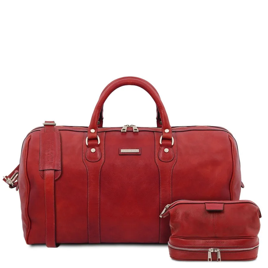 Colombo - Leather Travel Duffle Bag and Mens Toiletry Bag Leather Set