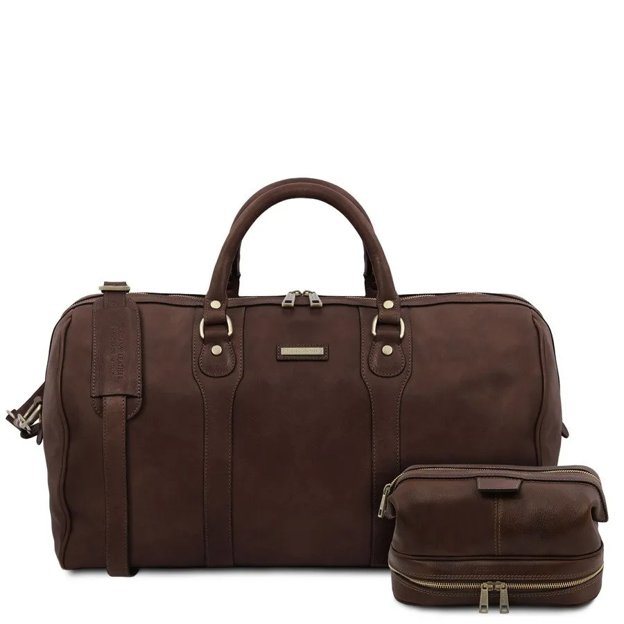 Colombo - Leather Travel Duffle Bag and Mens Toiletry Bag Leather Set