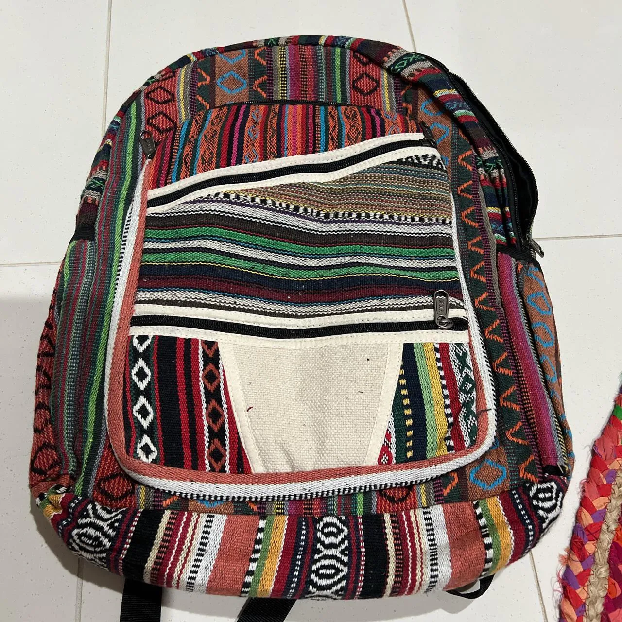 Colourful Himalayan Hemp THC Free cotton padded lined backpack