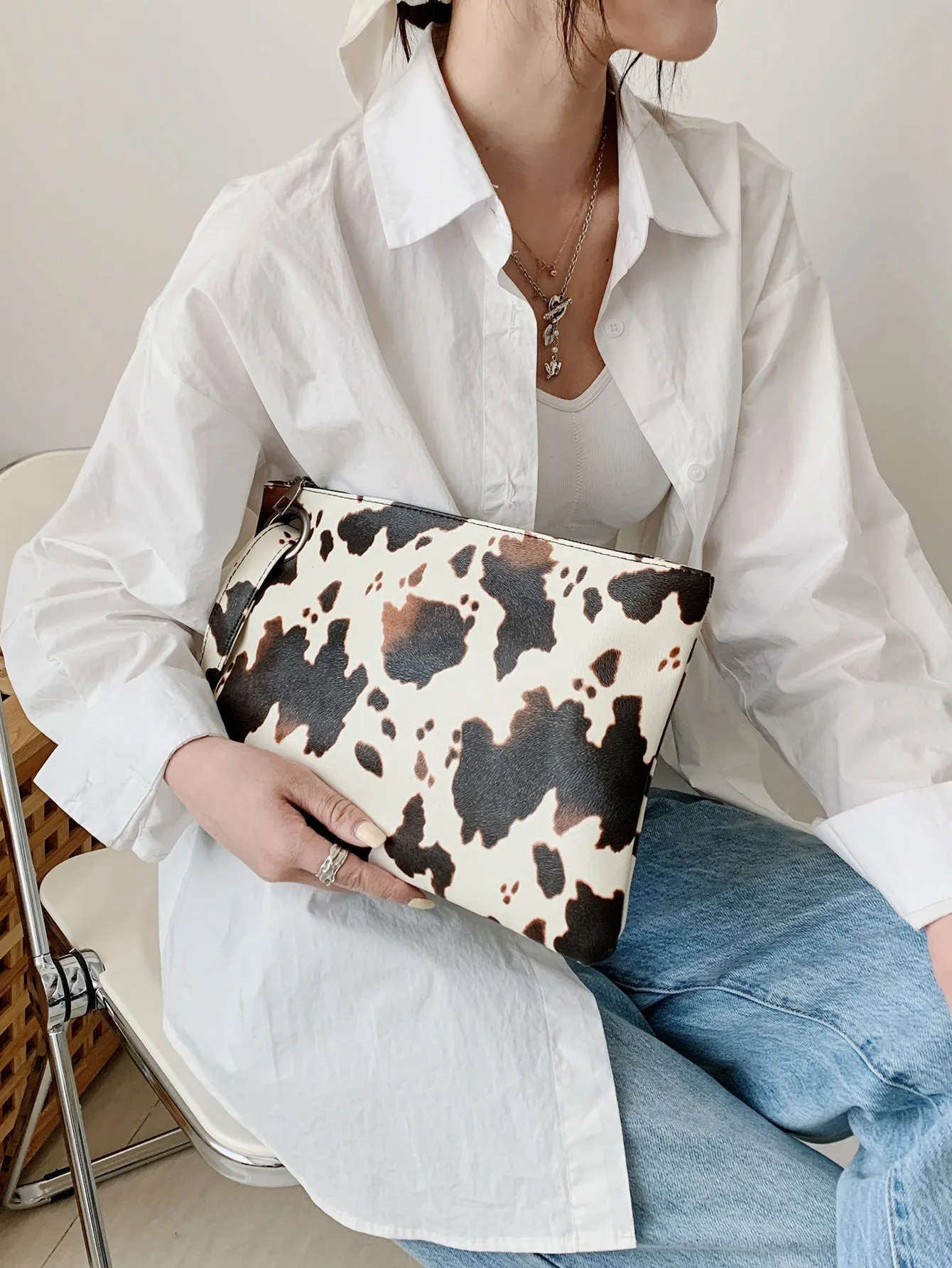 Cow Print Clutch Bag