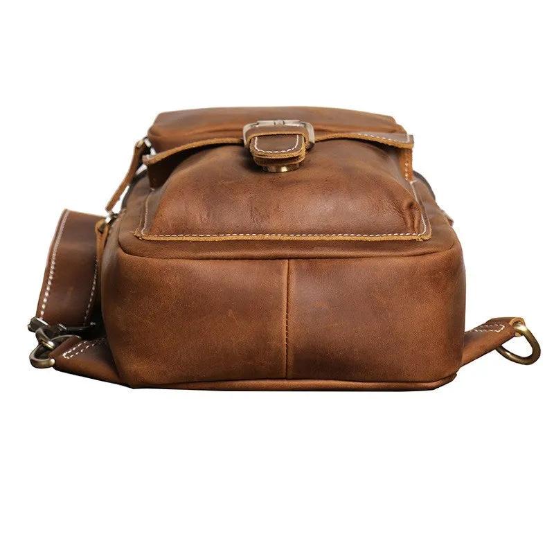 Crazy Horse Leather Sling Bag Retro Chest Bag Leisure Messenger Bag for Men