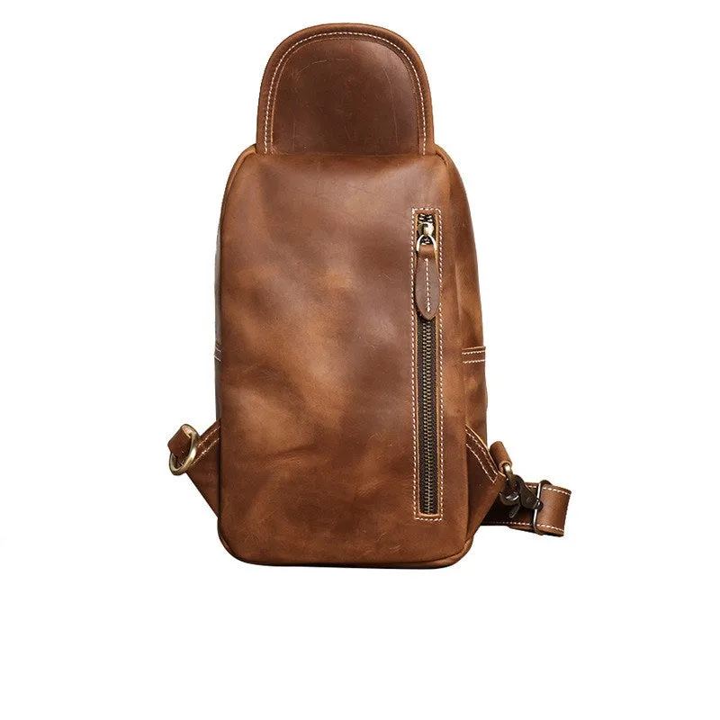 Crazy Horse Leather Sling Bag Retro Chest Bag Leisure Messenger Bag for Men