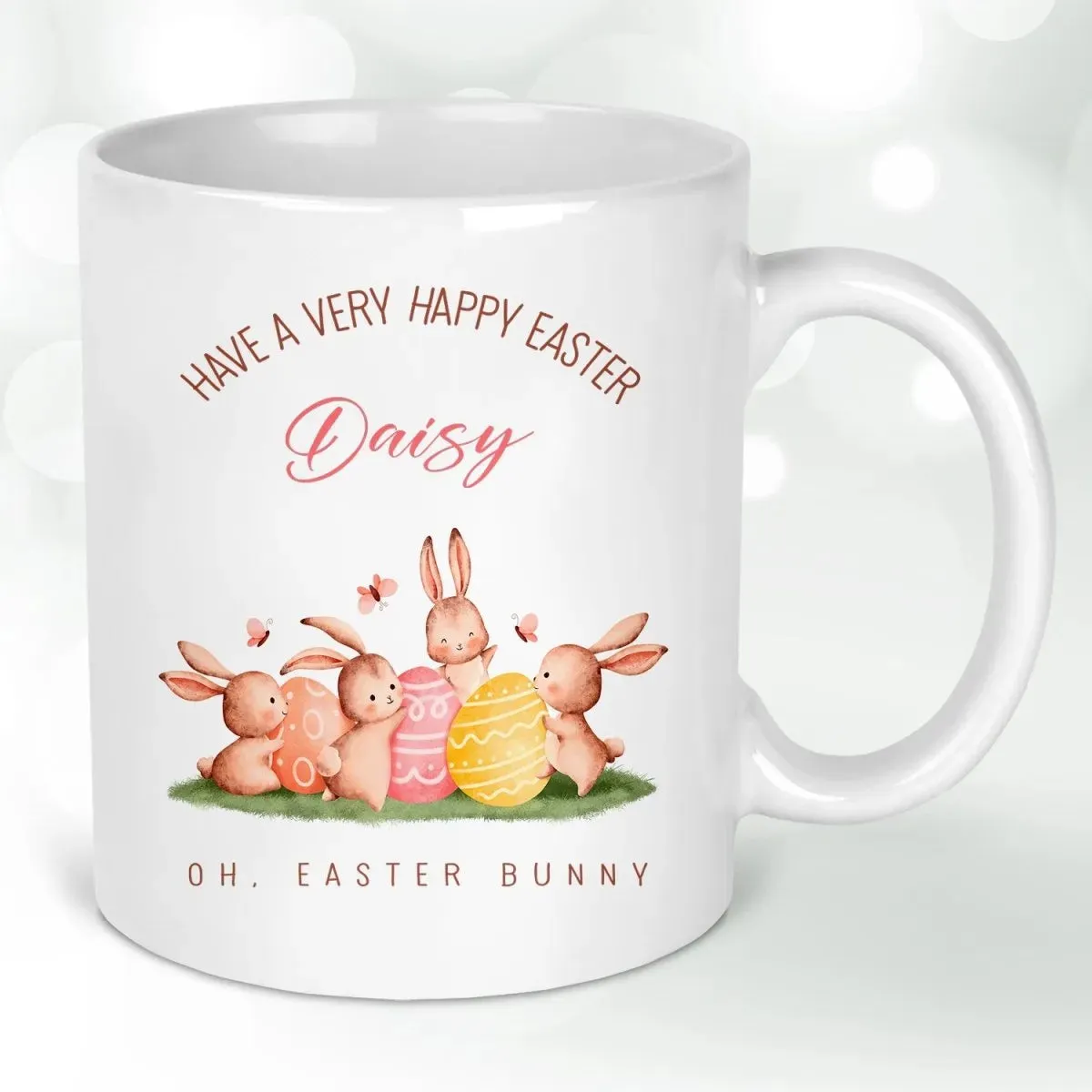 Custom Easter Bunny Mug Set - Enamel with Coaster - Children's Gift