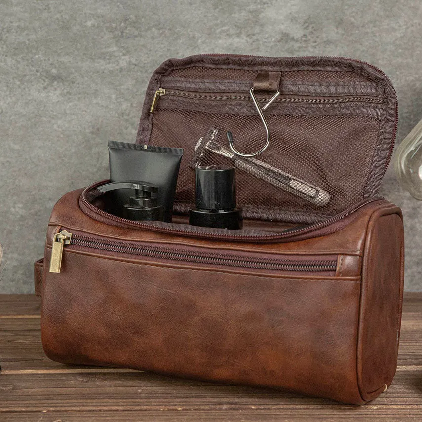 Dazzlo Men's Leather Toiletry Bag - Light Brown/Dark Brown/Coffee/Black - 10"