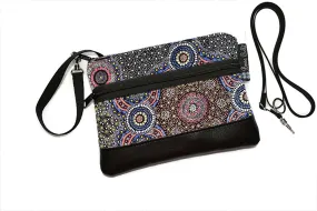 Deluxe Long Zip Phone Bag - Converts to Cross Body Purse - Black Wild Bush Flowers Fabric