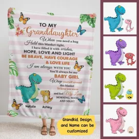 Dinosaur To My Granddaughter Grandson Personalized Soft Blanket - Background, Dinosaur and Names can be customized