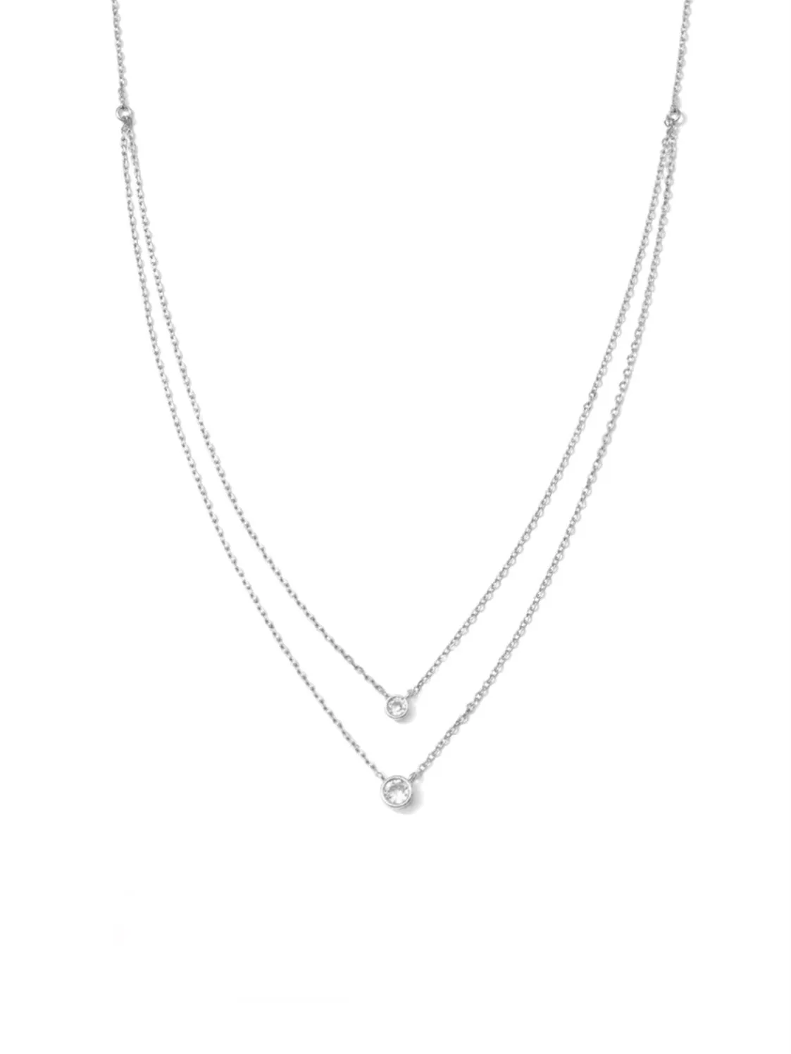 Double Layer Appeal Framed CZ Necklace | Silver