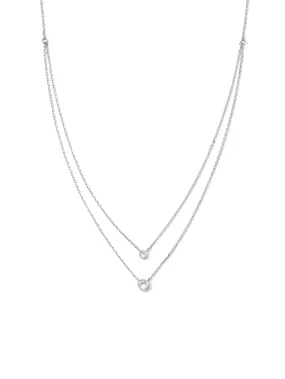 Double Layer Appeal Framed CZ Necklace | Silver