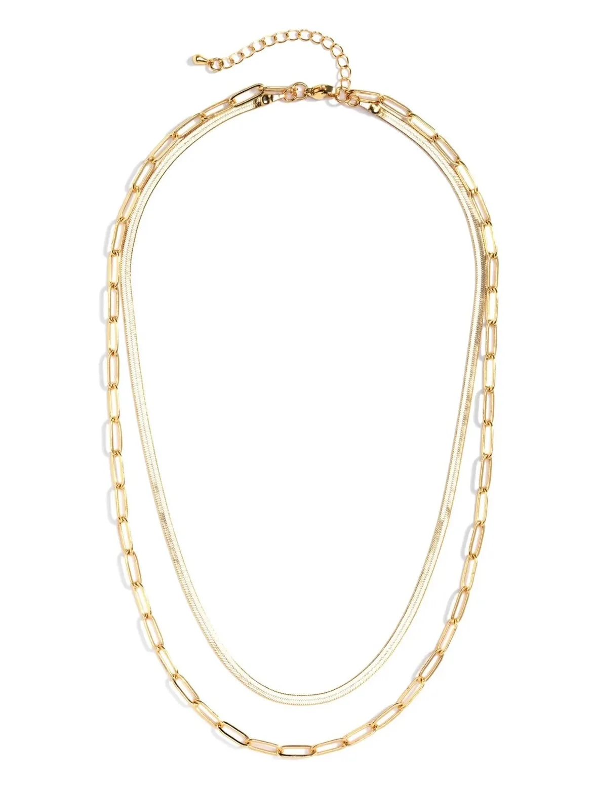 Double Layer Herringbone   Link Necklace - Gold