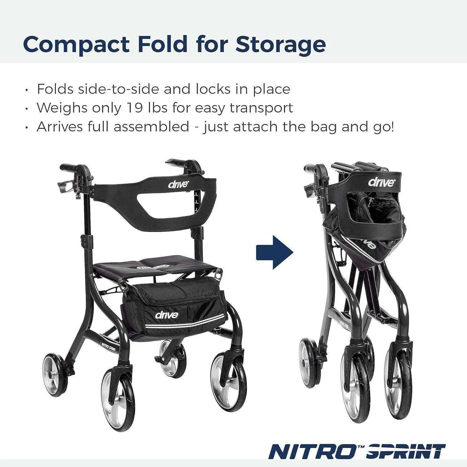 Drive Medical Nitro Sprint Rollator Rolling Walker - Tall