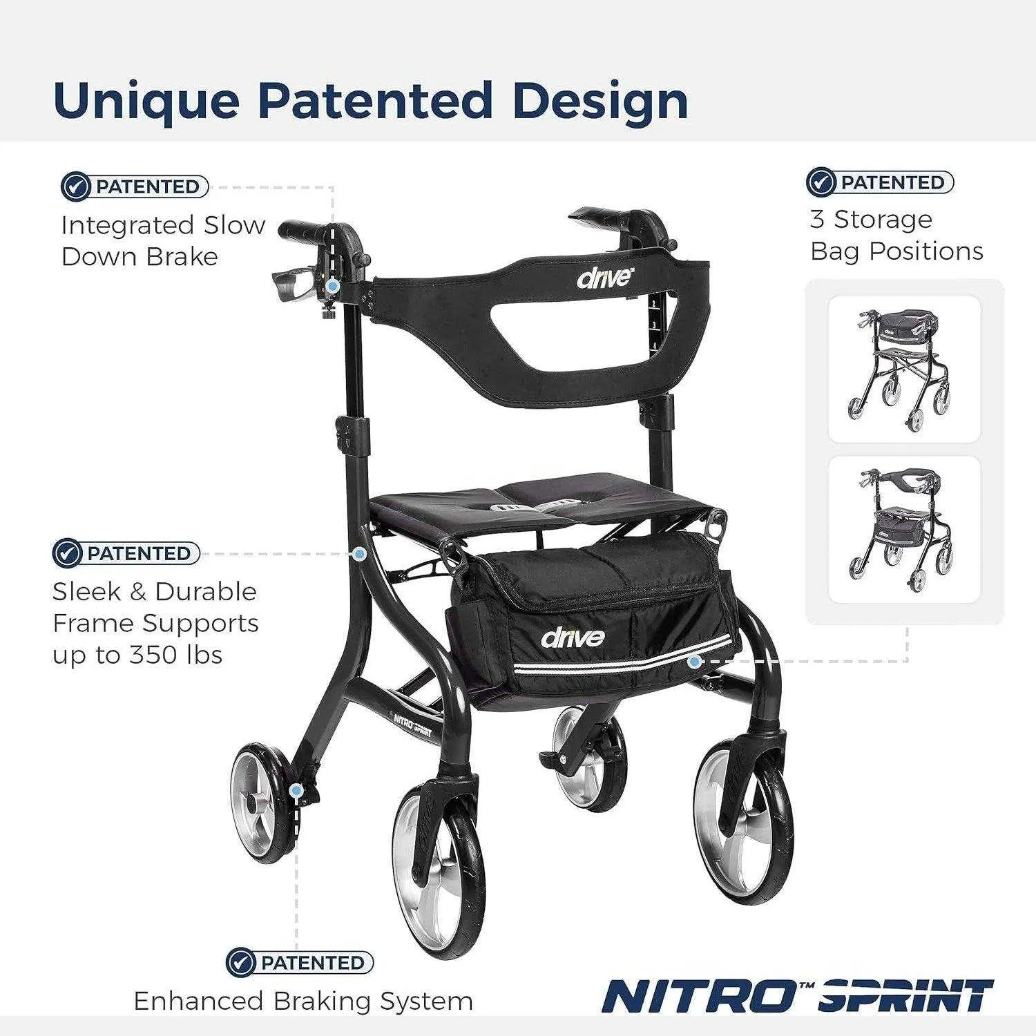 Drive Medical Nitro Sprint Rollator Rolling Walker - Tall