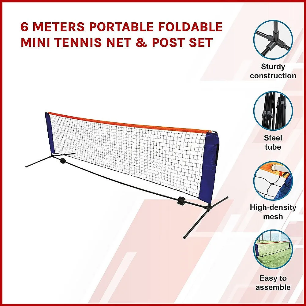 Durable Foldable 6m Mini Tennis Net & Post Set with Carry Bag