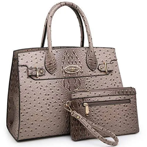 Fashion embossed Shoulder Top Handle Satchel Tote Bag with Matching Clutch l Dasein