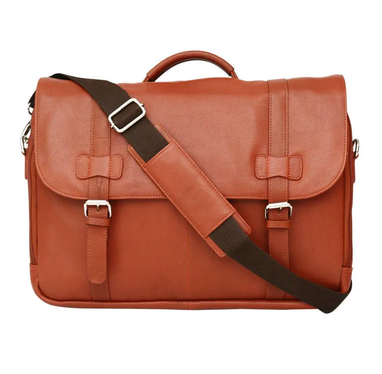 Felda Firenze Cognac Leather RFID Flap Over Briefcase