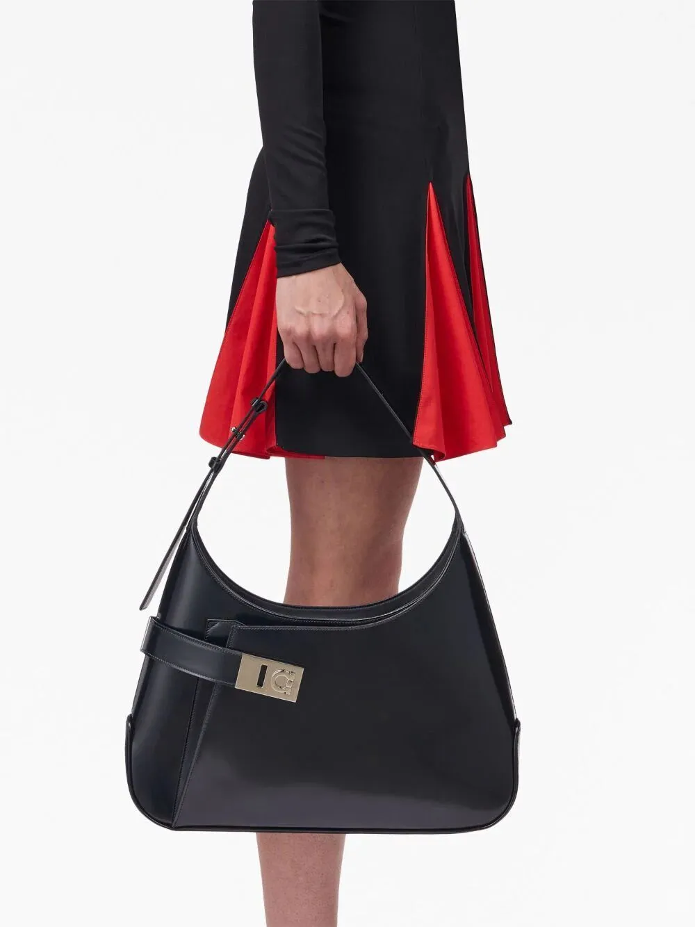 Ferragamo Black Asymmetrical Pocket Shoulder Bag for Women - SS24 Collection