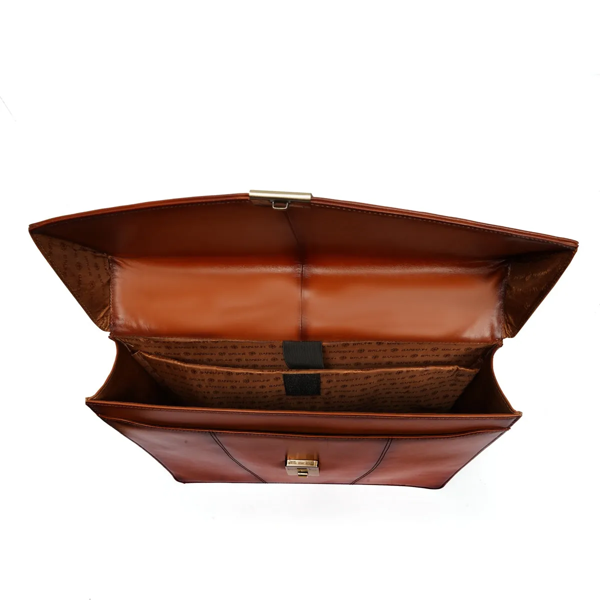 Flap Opening Secured Lock Tan Leather Office Laptop Briefcase With Organizer Compartment by Brune & Bareskin