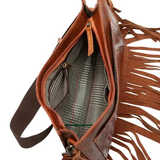 Floral Fringe Tooled Leather Bag