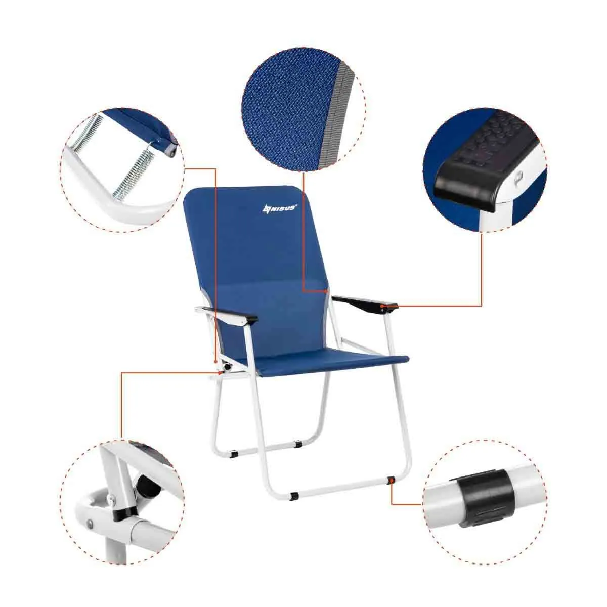 Folding Blue Steel Armchair for Camping, Outdoor, Picnic