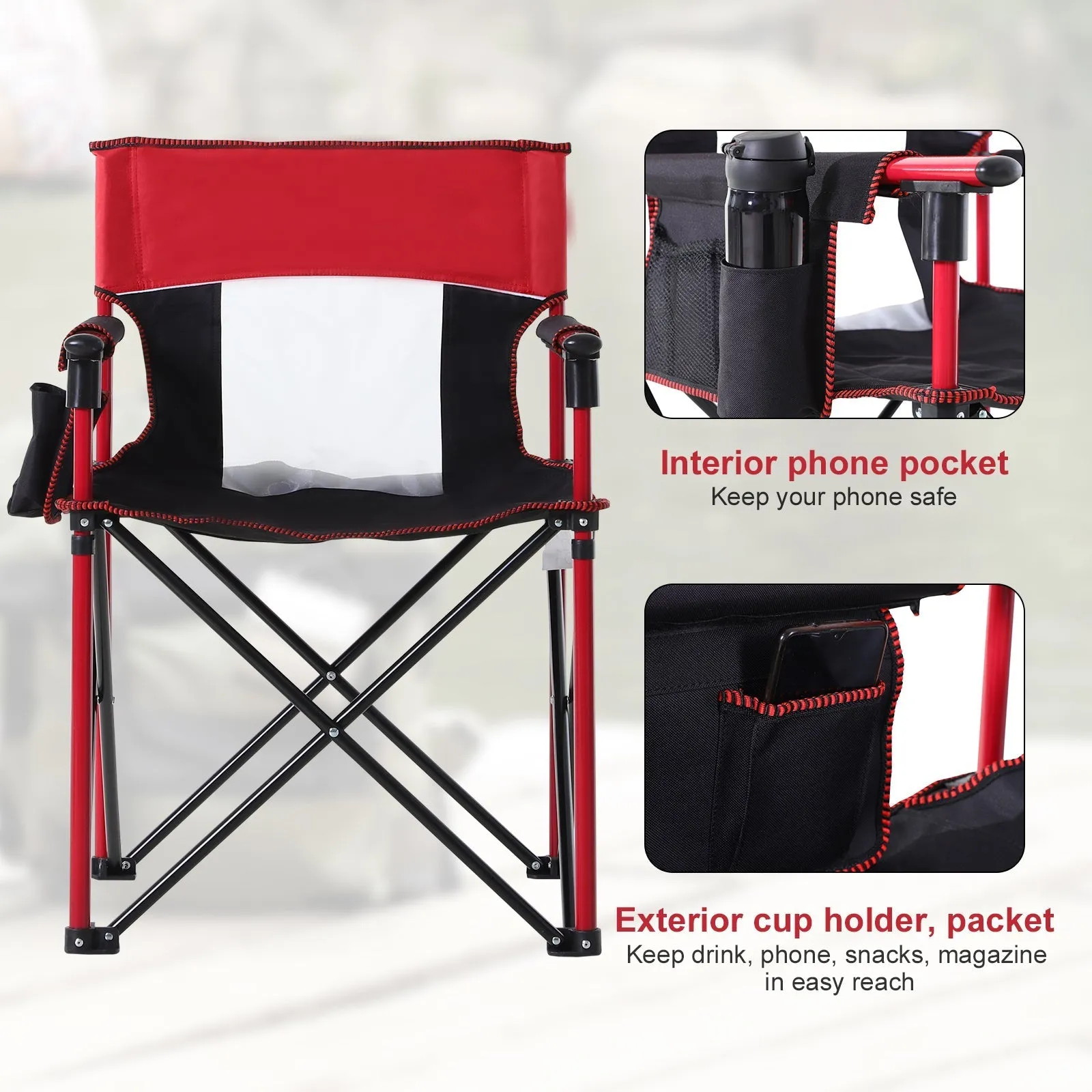 Folding Fishing Camping Chair Portable Picnic Armchair Director Seat Oxford Metal Frame with Cup Holder