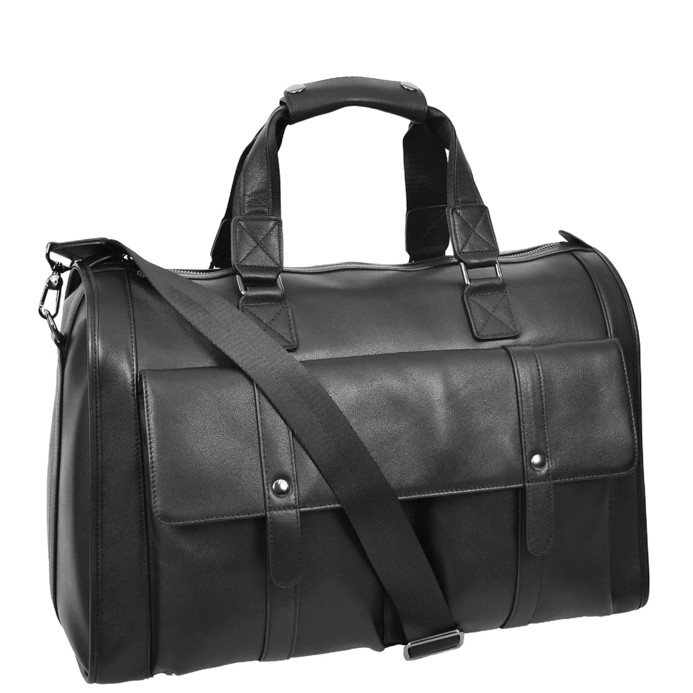 Full Leather Holdall Weekend Travel Duffel Bag for Men, Women AL07 Black