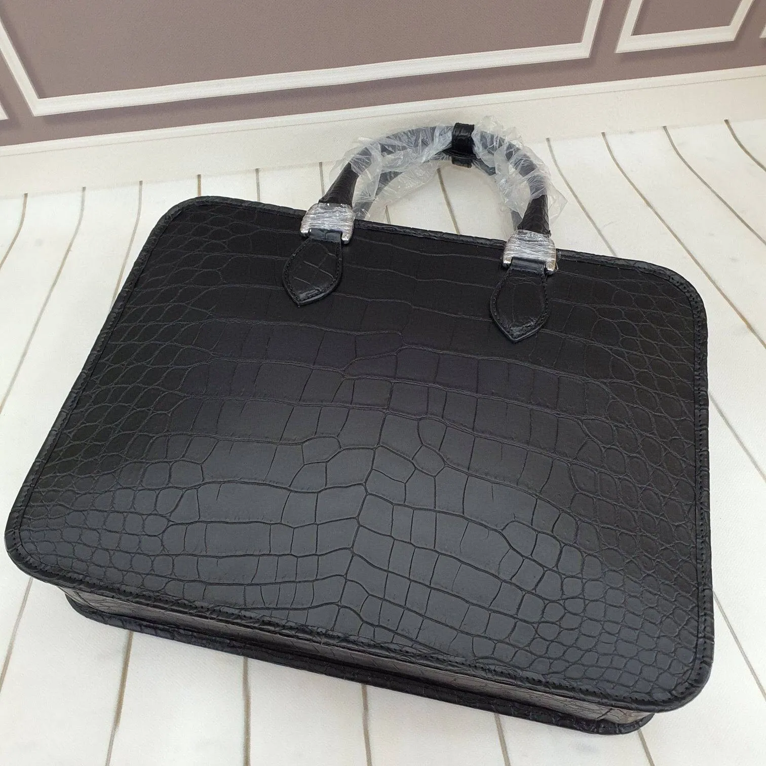 Genuine Crocodile Leather Briefcase Laptop Business Bag Black