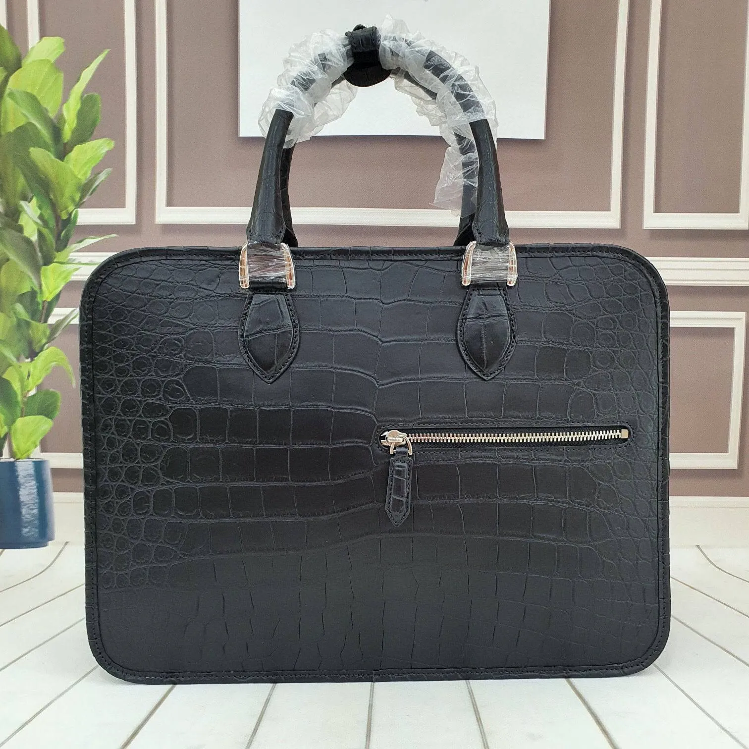 Genuine Crocodile Leather Briefcase Laptop Business Bag Black