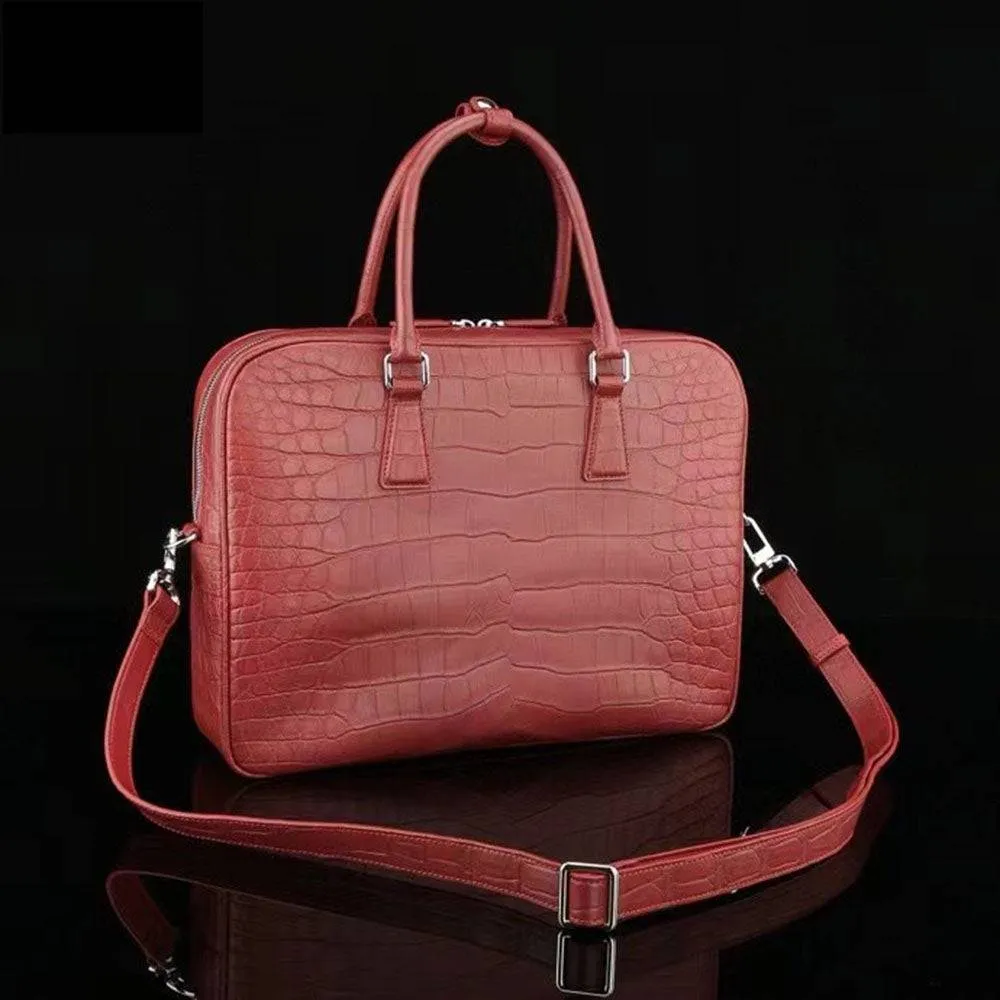 Genuine Crocodile Leather Briefcase That You Can Slide Over A Suitcase Handle  Wine Red