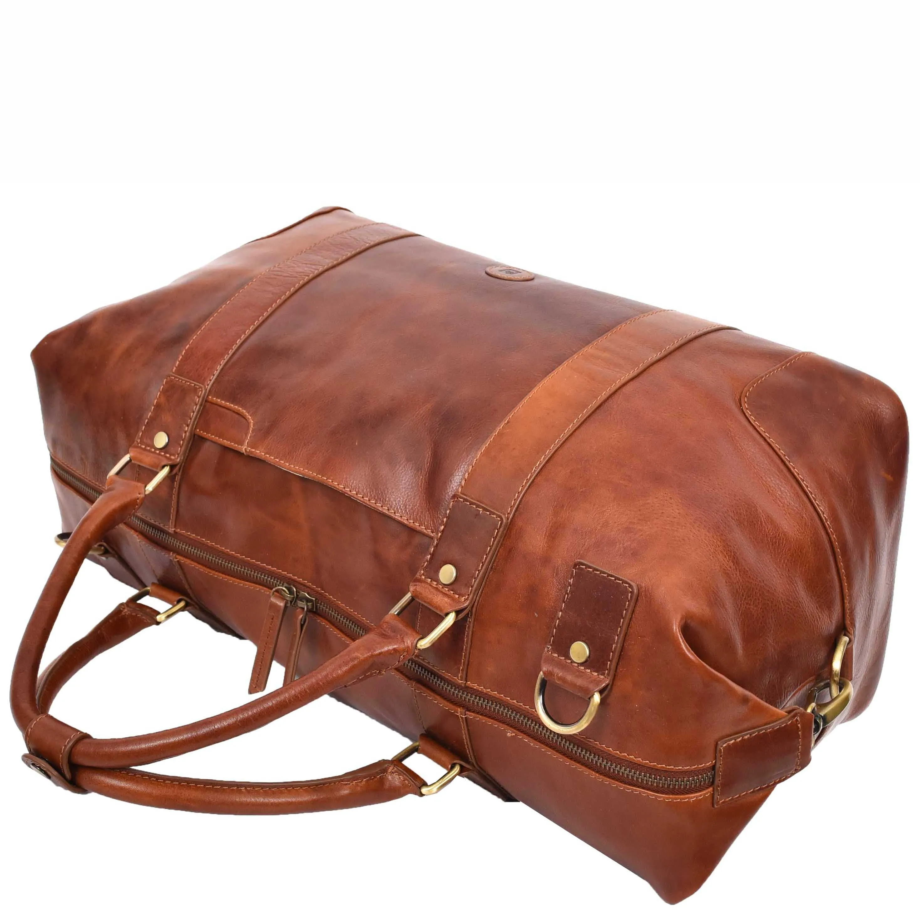 Genuine Leather Overnight Weekend Duffle Bag Travel Holdall A500 Cognac