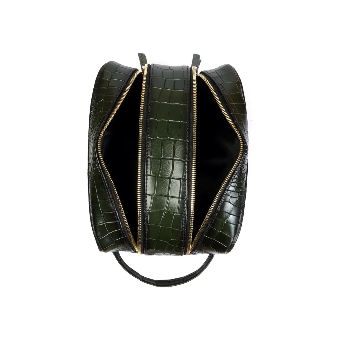 Green Deep Cut Leather Toiletry / Travel Bag