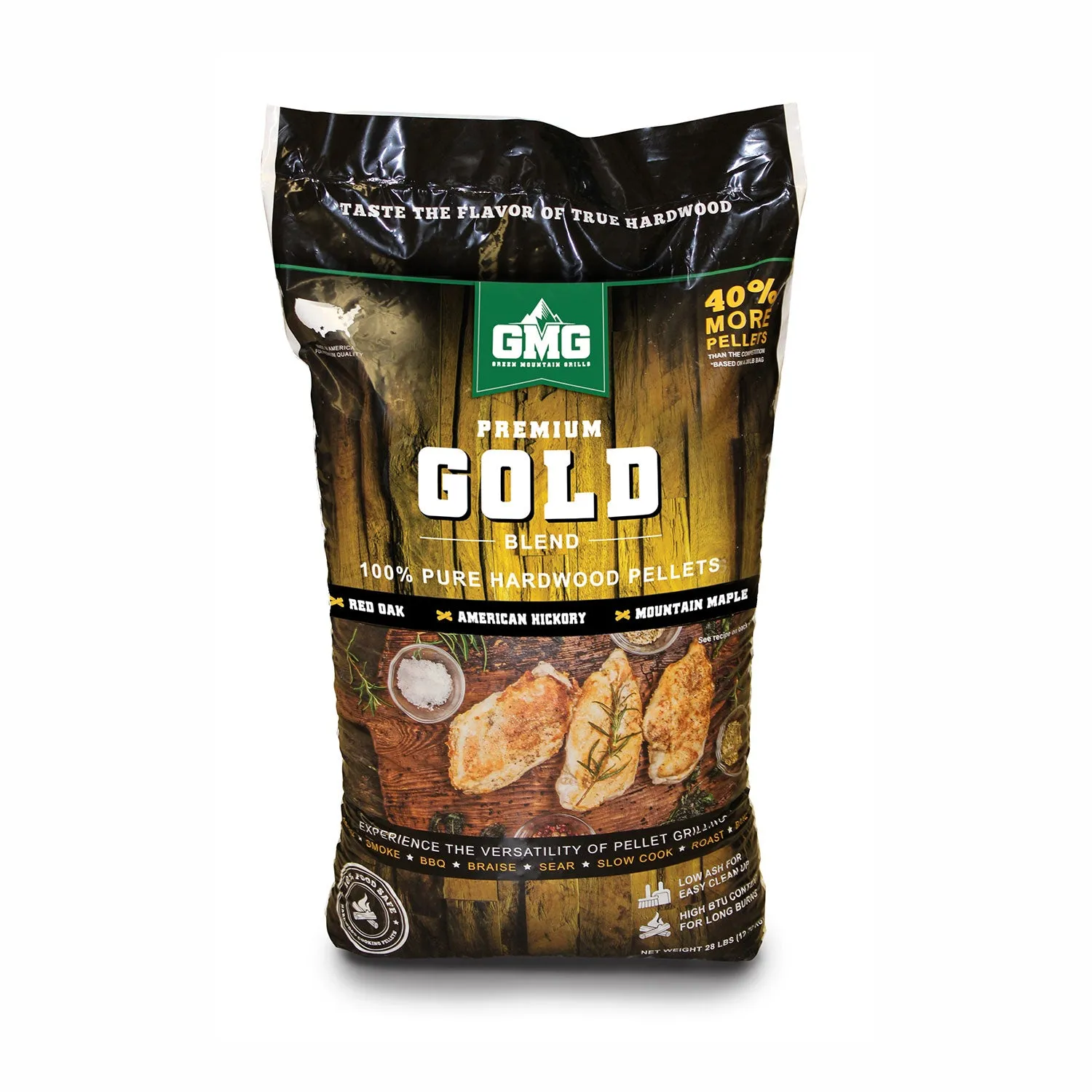 Green Mountain Grills BBQ Pellets Premium Gold Blend 28 lb Bag Hickory Maple Oak