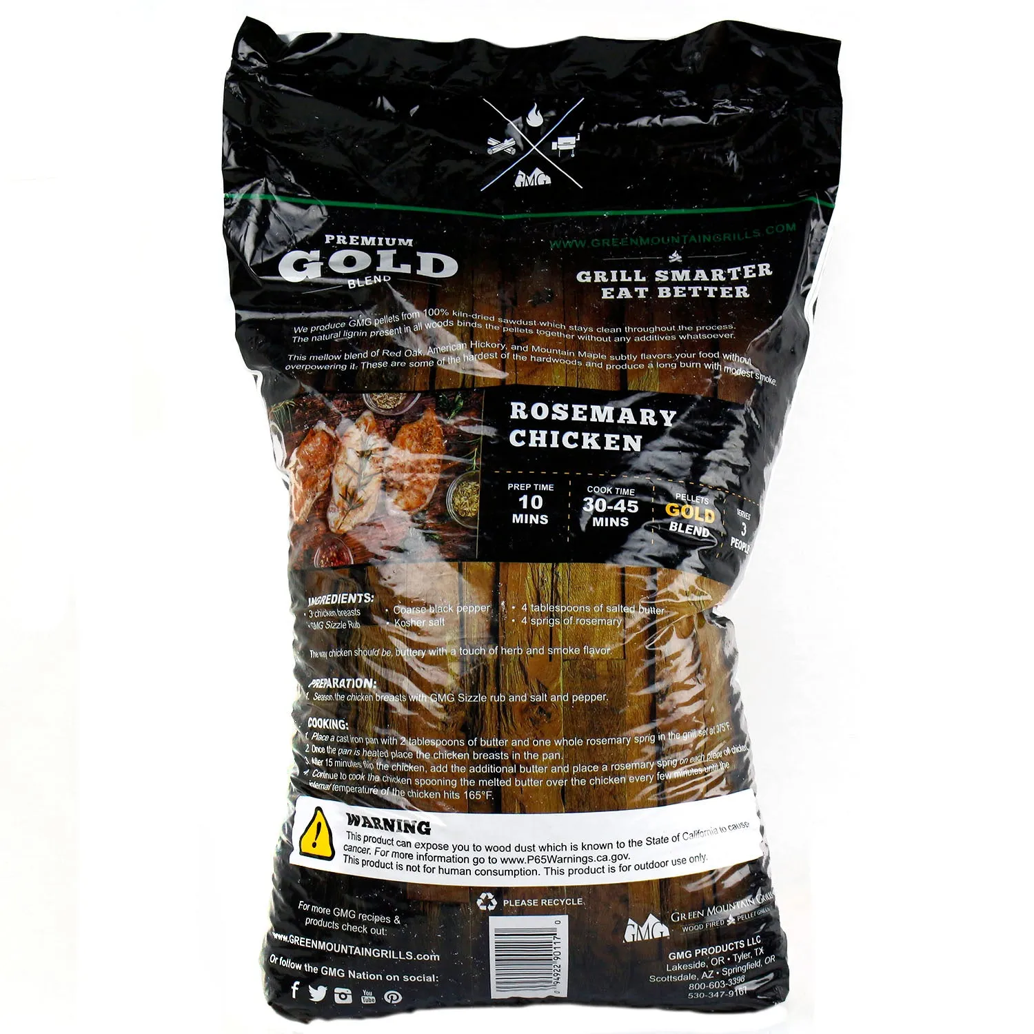 Green Mountain Grills BBQ Pellets Premium Gold Blend 28 lb Bag Hickory Maple Oak