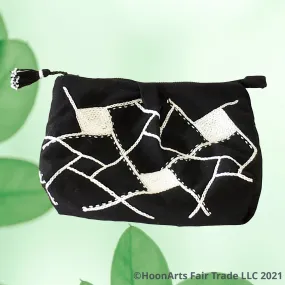 Hand Embroidered Black & White Geometric Clutch