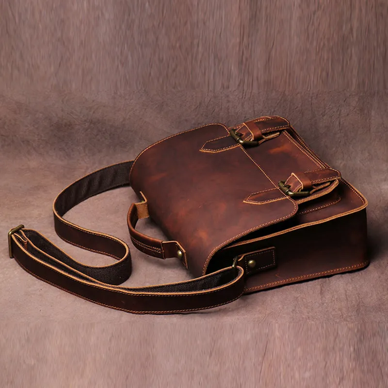 Handmade Crazy Horse Leather Retro Postman Bag Carrying Bag Cowhide Cross Body Bag Message Bag