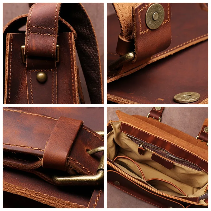 Handmade Crazy Horse Leather Retro Postman Bag Carrying Bag Cowhide Cross Body Bag Message Bag