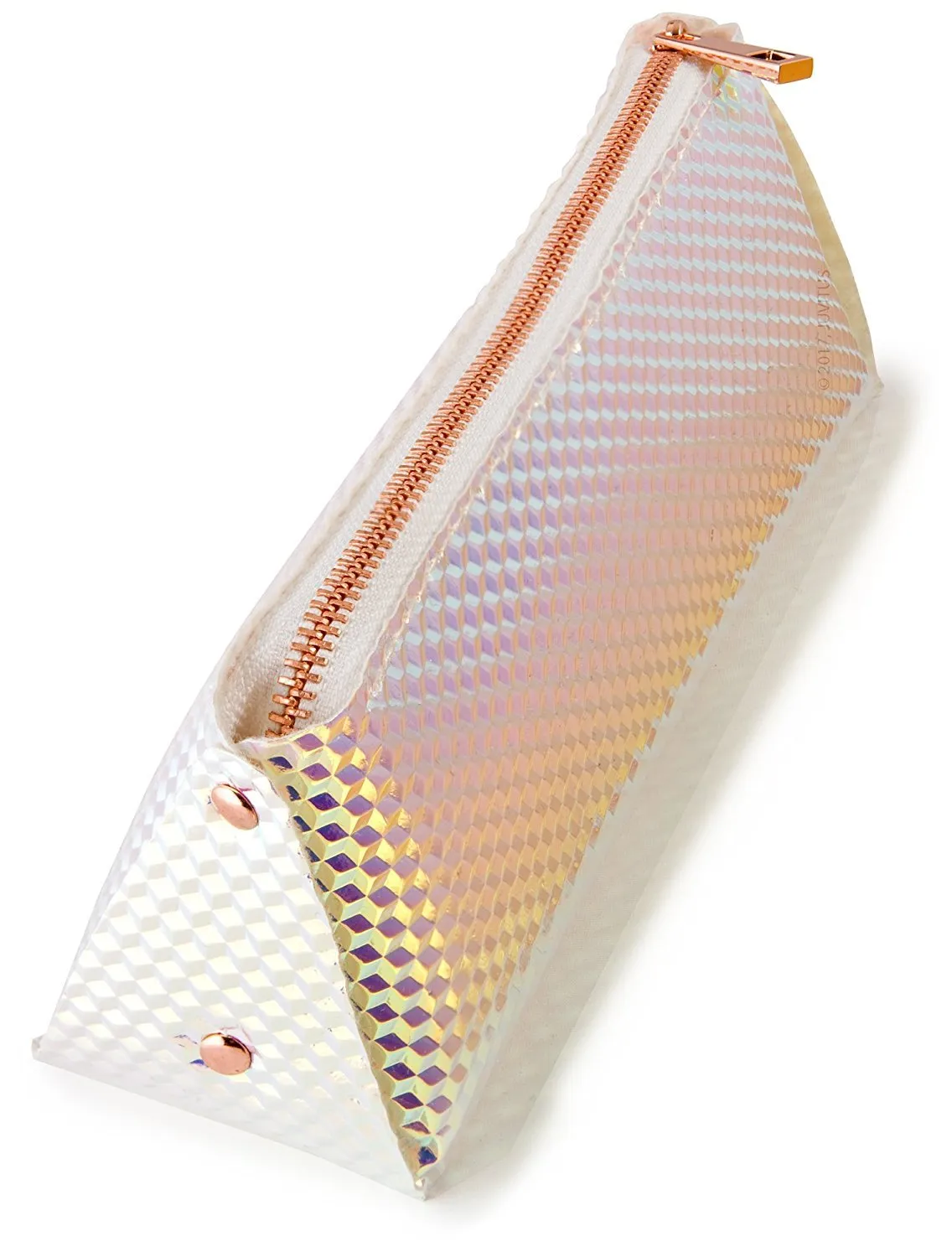 Holographic Makeup Brush and Cosmetic Bag Made of Iridescent Pebbled Vegan Faux Leather with Top Zipper (JB75)