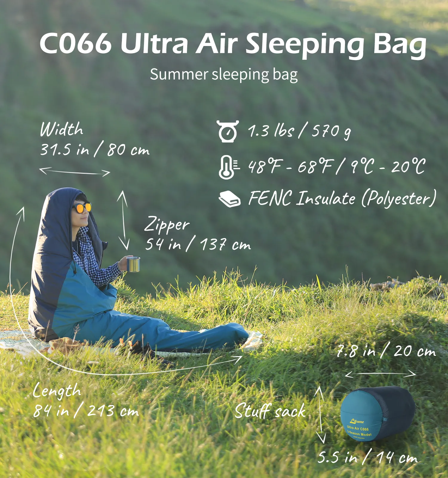 [Hyperax ft Litume] [C066] Ultra Air Summer Sleeping Bag 20°C/ 68°F