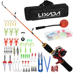 Ice Fishing Rod Reel Combo Complete Kit with Ice Skimmer and Carry Bag Lures Hooks Swivels Accessories Outdoor Fishing