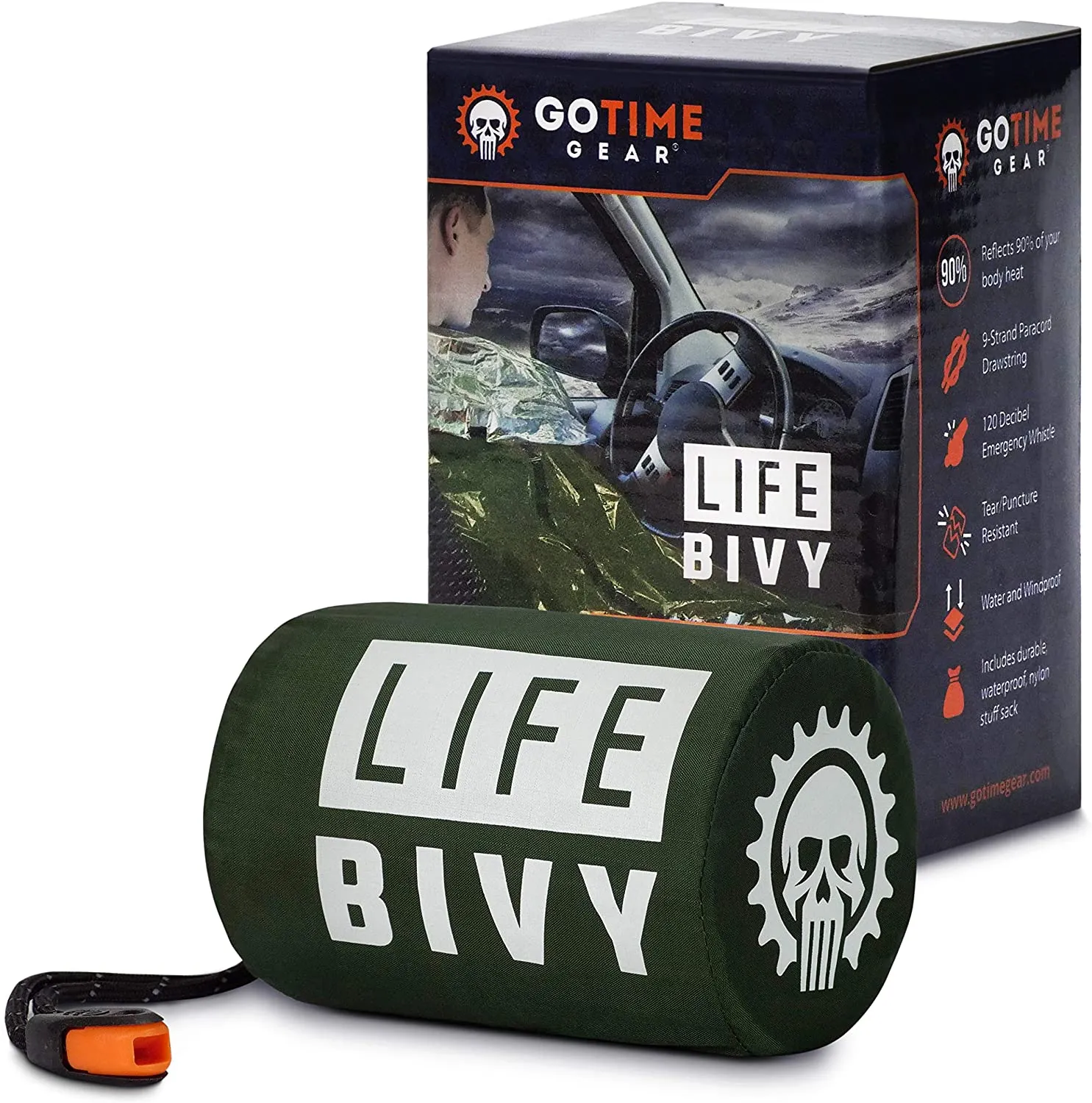 ITEM# 0032   Emergency Sleeping Bag Thermal Bivvy - Use as Emergency Bivy Sack, Survival Sleeping Bag, Mylar Emergency Blanket - Includes Stuff Sack with Survival Whistle   Paracord String (Watch Video)