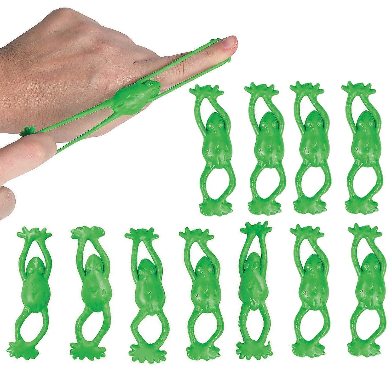 Kicko Vinyl Stretchable Flying Slingshot Frogs - 12 Pack - 3.5 Inches - for Kids, Boys