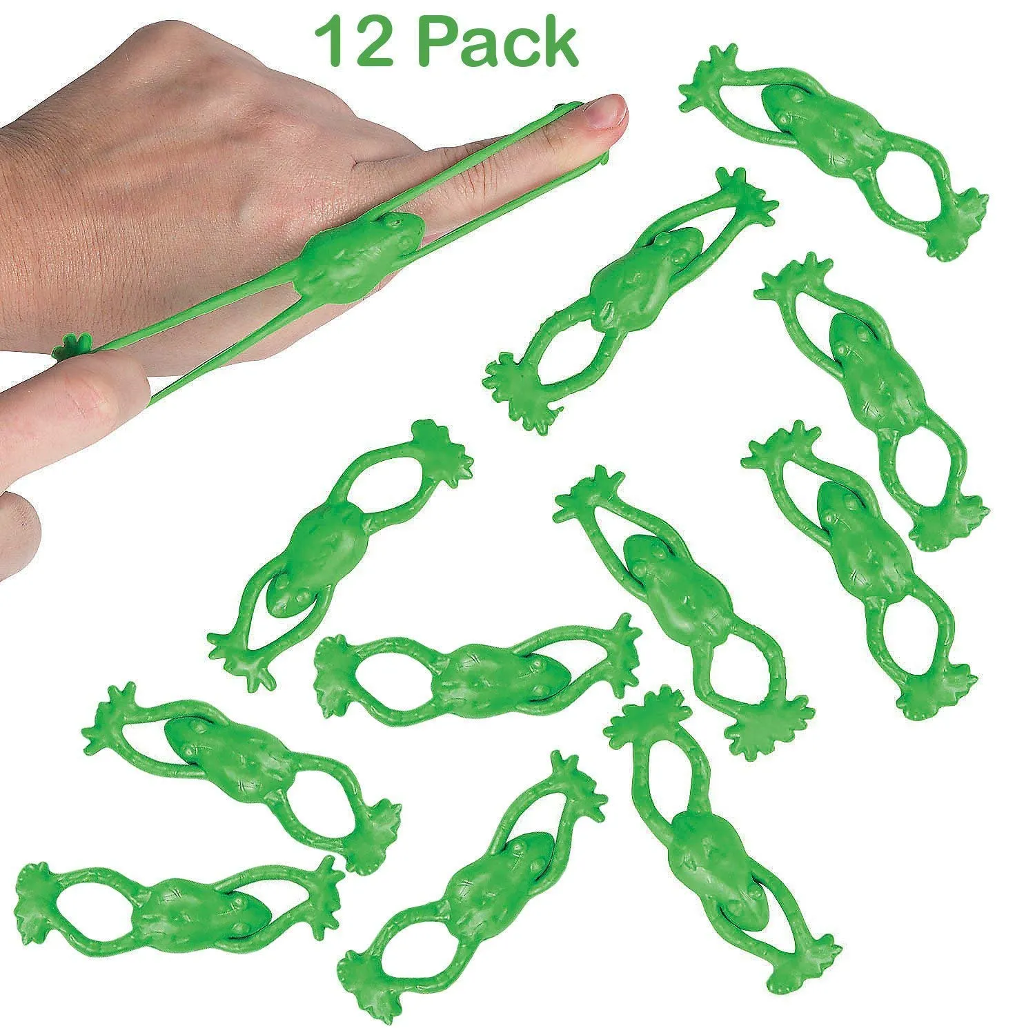 Kicko Vinyl Stretchable Flying Slingshot Frogs - 12 Pack - 3.5 Inches - for Kids, Boys